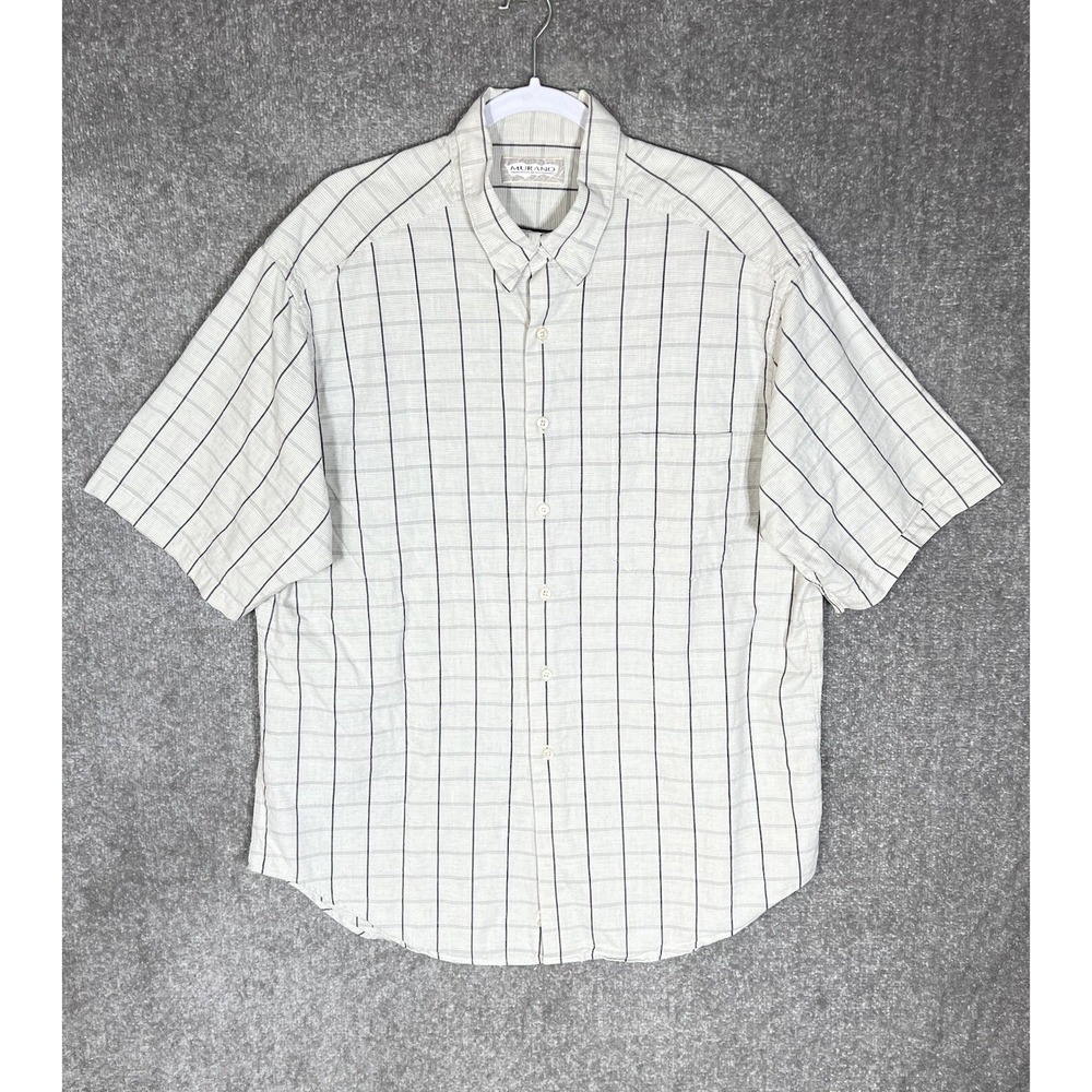 Vintage Murano Button Up Short Sleeve Shirt Mens Size XL Gray Plaid Chest Pocket